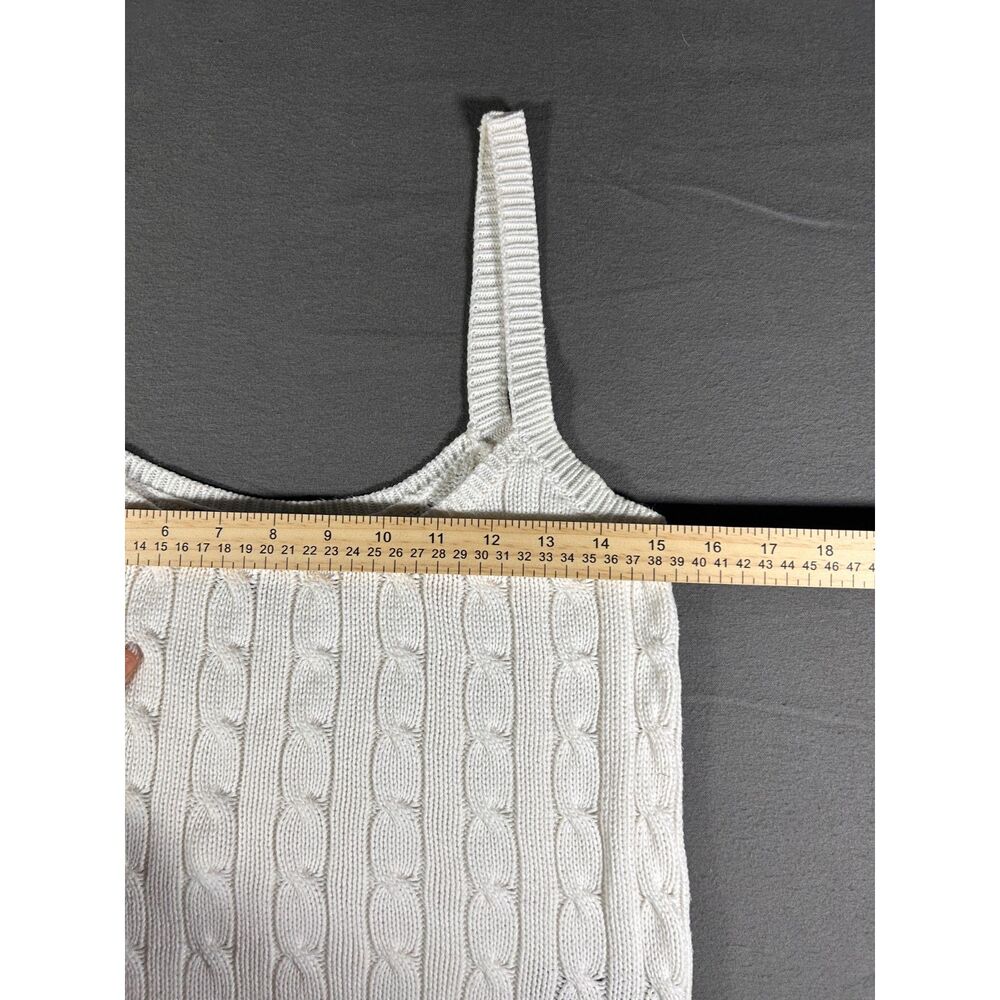 Vintage Ralph Lauren White Cable Knit Tank Top Scoop Neck Medium Cotton Cami - Picture 9 of 11